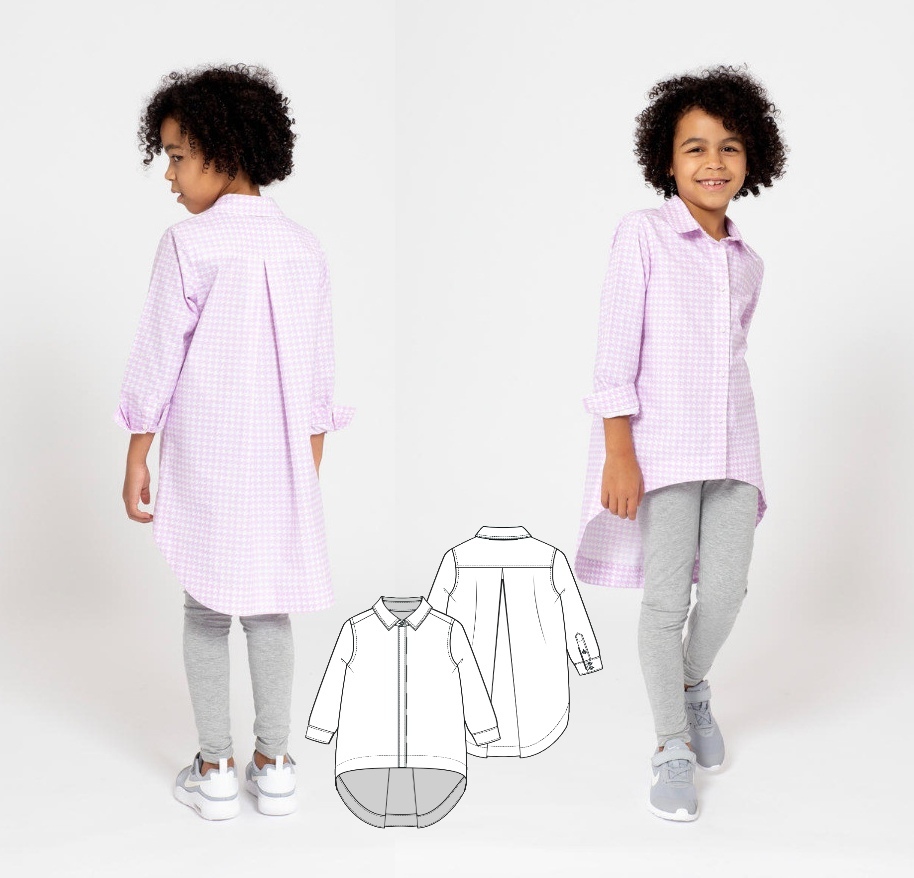 Shirt-cut tunic pattern for girls size 104-128