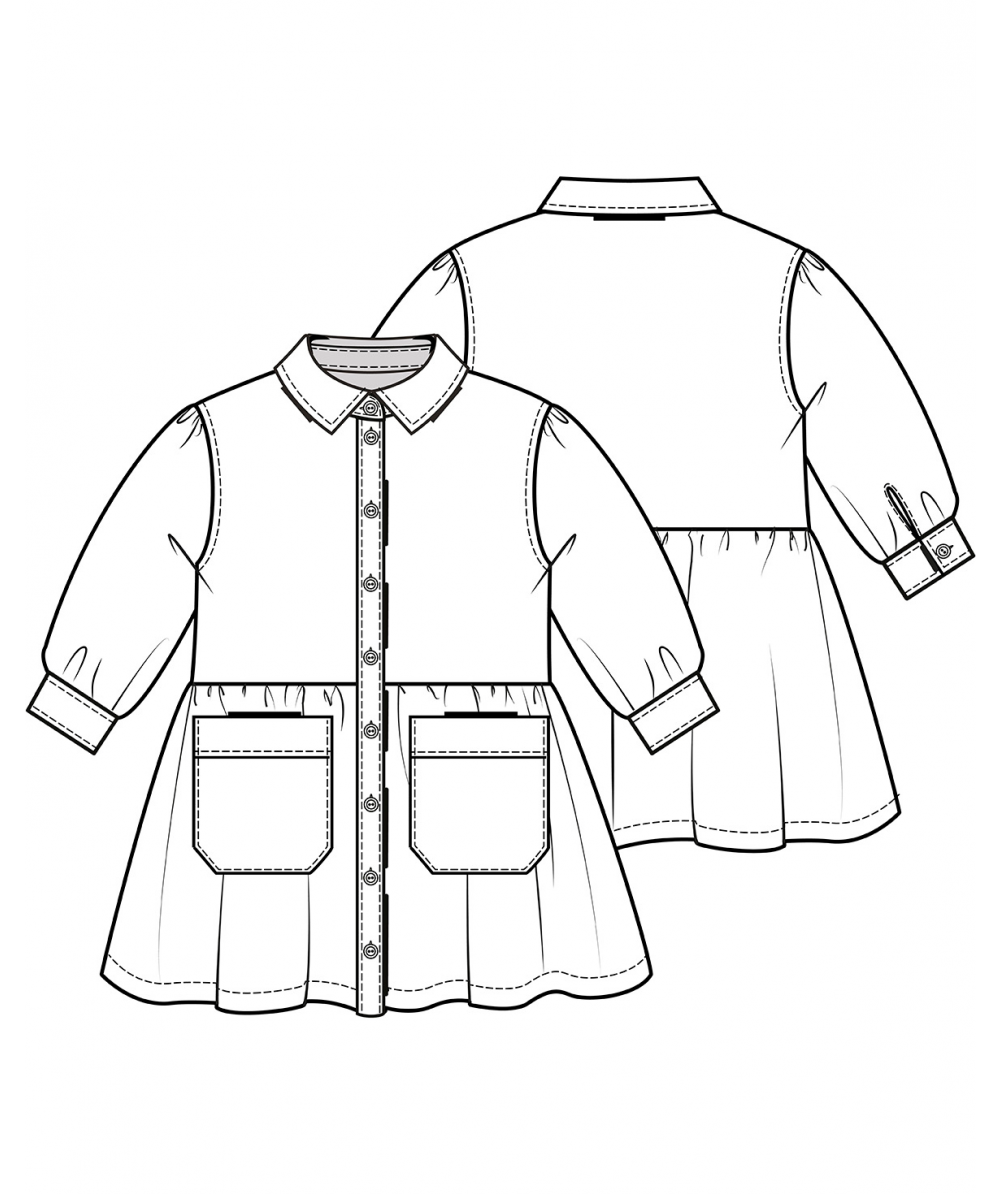 Cotton Shirt Dress Sewing Pattern For Girls (Sizes 98-134)