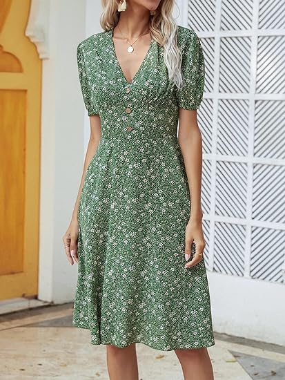 Blossom in Style: Free-Spirited Women's Swing Dress - A Floral Midi ...