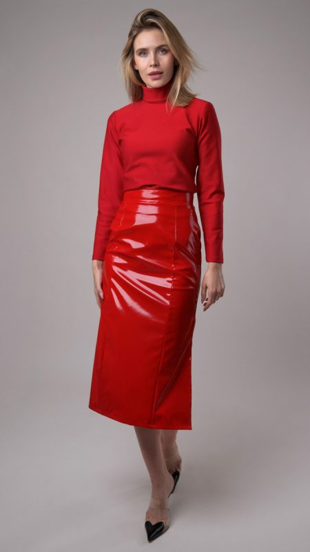 Create a Bold Look with The Crimson Turtleneck and Voltage Midi Skirt Free Sewing Patterns